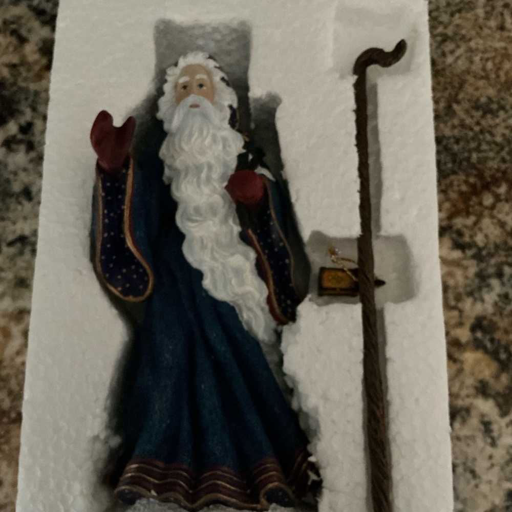 Blue and White Holiday Santa Figurine